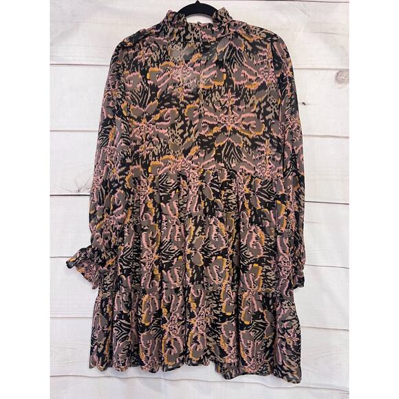 Vici Size MED Long Sleeve Dress Ruffled Collar Fall Colors Chic Classic - Picture 2 of 6